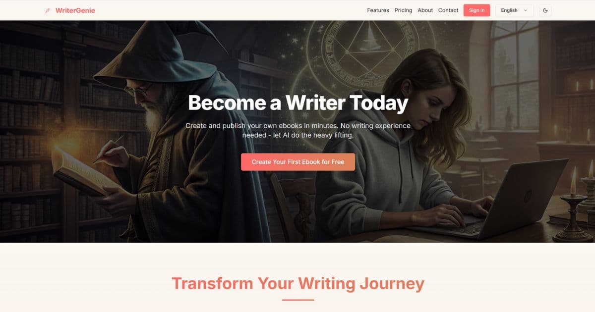 WriterGenie — AI eBook creation and publishing preview